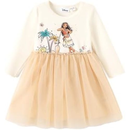 Disney Frozen Elsa Princess Cinderella Ariel Jasmine Rapunzel Baby/Toddler Dress, Ruffle Long-Sleeve Mesh Overlay Tulle Dress