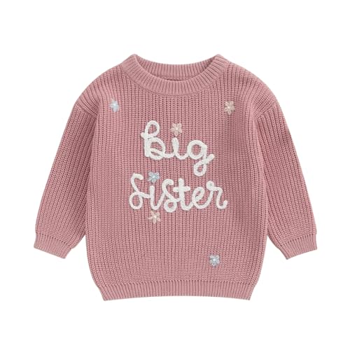 Amnnchya Toddler Infant Baby Girl Knit Sweater Big Sister Little Sister Matching Outfits Long Sleeve Pullover Sweatshirt