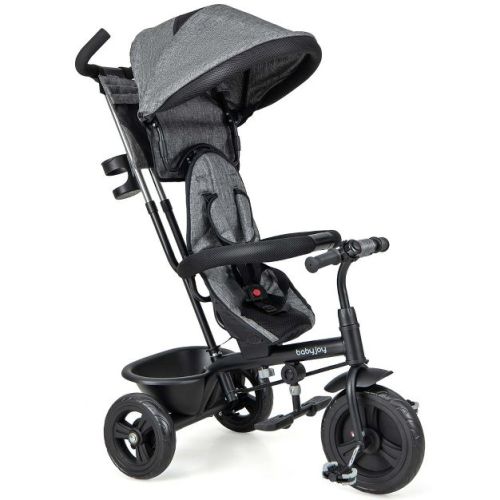 Costway 4-in-1 Multifunctional Tricycle Kids Trike with Removable Canopy & Push Handle Gray