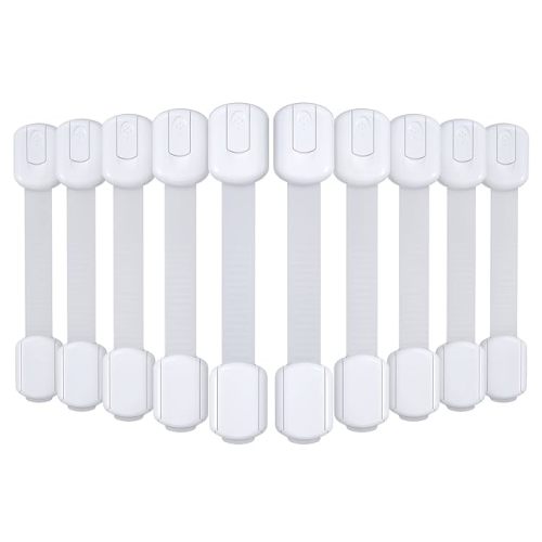 4our Kiddies 10 Pack Baby Proof Cabinet Latches, Childproof Drawer Latches with 6 Extra 3M Adhesives, Adjustable Child Safety Cabinet Strap Locks, Baby Drawer Locks for Kids and Child Safety