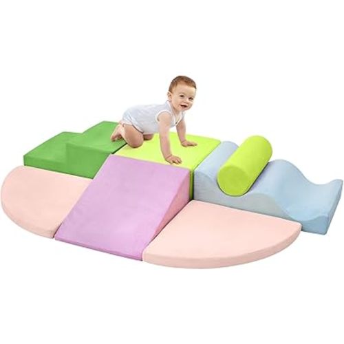 QUCHI Climbing Toys for Toddlers, Toddler Climbing Toys Indoor, 7-Piece Soft Foam Climbing Blocks Set, Toddler Playtime Corner Climber Indoor Foam Play Gym for Climbing Crawling and Sliding