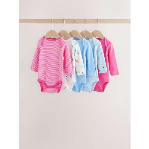 Pink Long Sleeve Baby Bodysuits 4 Pack