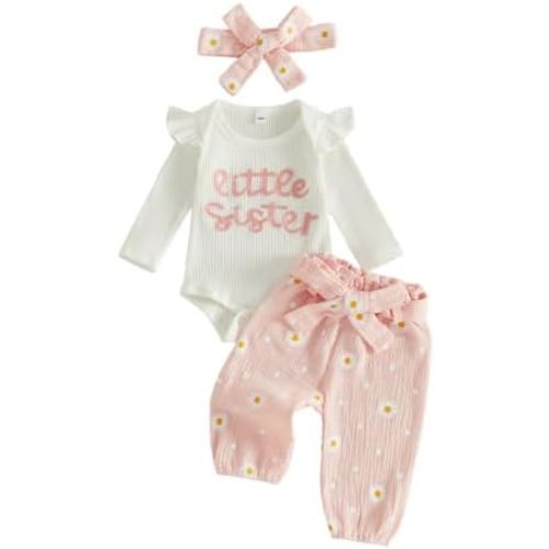 Baby Girl Fall Outfits Long Sleeve Romper Daisy Pants Bows Newborn Clothes