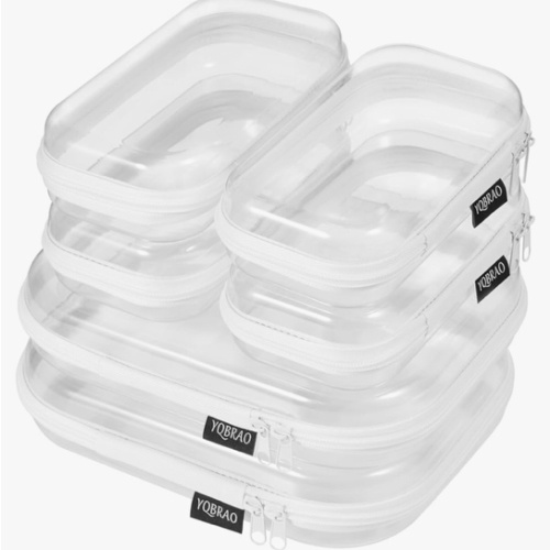 6 Pack Clear Hard Shell Zipper Case (4 Small & 2 Medium), Hard Plastic Organizer Pouches for Travel, Small Items, Makeup, Electronics & Art Supplies - Crush-Resistant & Waterproof Storage