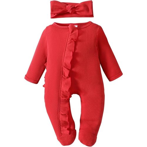 YINGISFITM Baby 3 6 Months Girl Clothes Newborn Onesie Ruffle Long Sleeve Ribbed Romper Jumpsuit One Piece Hospital Outfit