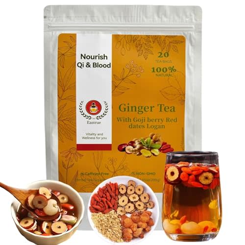 Eastrue Ginger Tea-Traditional Chinese Herbal Tea for Women with Jujube Red Dates,Goji Berry,Longan,Sweet & Spicy, Postpartum Essentials & Menopause Support,Mothers Milks Lactation Tea,Caffeine Free,Organic,(200g/20Bags)
