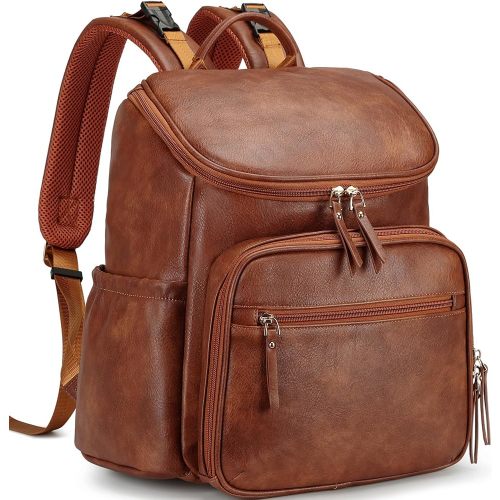 Large Capacity Diaper Bag Backpack with Stroller Buckle, Water-Resistant Travel Baby Bag with Insulated Pockets (Classic, Brown)