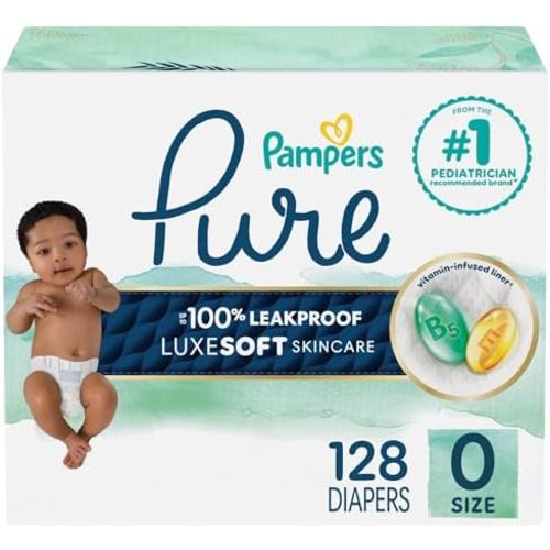 Pampers Pure Baby Diapers, Size 0 (10 lbs), 128