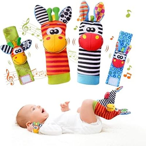 Baby Toys 0-6 Months, Wrist Rattles Foot Finder Socks Set, Infant Rattle Socks and rattles Wrist, Soft Newborn Sensory Toys,Infant Wrist Rattles for Babies 0-6 Months,Baby Gifts 6-12 Months