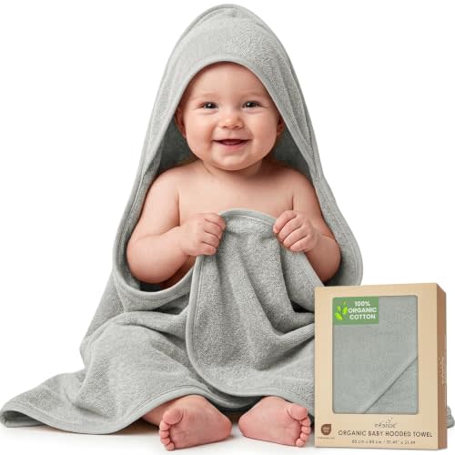 100% Organic Cotton Hooded Woven Towel for Toddler Unisex 31x31 in | Oeko-TEX Certified, Bath & Hooded Towels, Towels, Baby Towel, Moss Green, Unisex Design, Cozy hood keeps baby warm right
