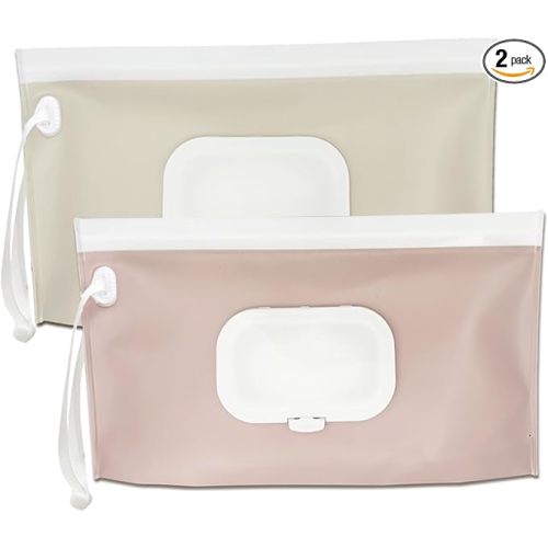 Baby wipes dispenser，portable baby wipes holder for outdoor, Refillable baby wipes container, on the go wet wipe pouch for travel, resuable wipes dispenser for hiking (Nude Pink)