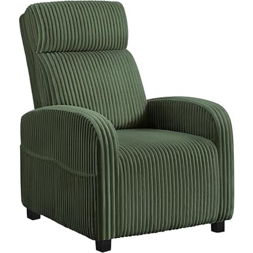 Yaheetech Single Sofa for Living Room, Corduroy Home Movie Theater Seating Reading Accent Chair with Side Pockets High Back for Nursing Bedroom, Dark Green