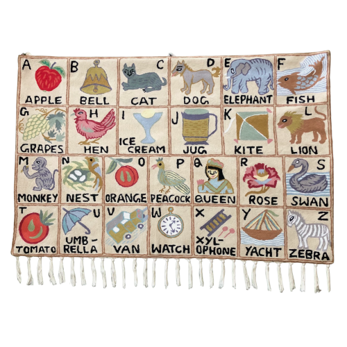 Handmade alphabet ABC crewel embroidered children's wall hanging tapestry | Suru (landscape)