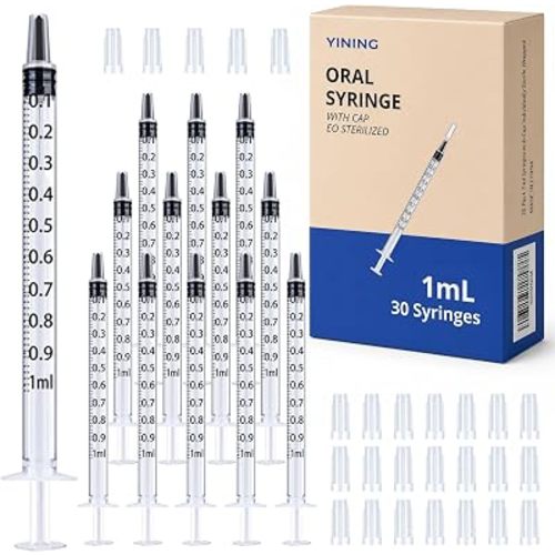 30 Pack 1ml Syringes with Cap, Oral Dispenser without Needle for Colostrum