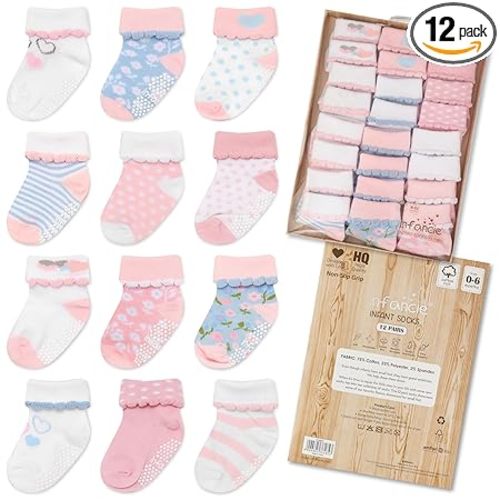 Baby Socks Cotton For Girls 12 Pairs – Soft And Comfortable Baby Girl Socks 0-6 Months, Adorable Sock Shoes For Baby Girl, Gift For Newborns