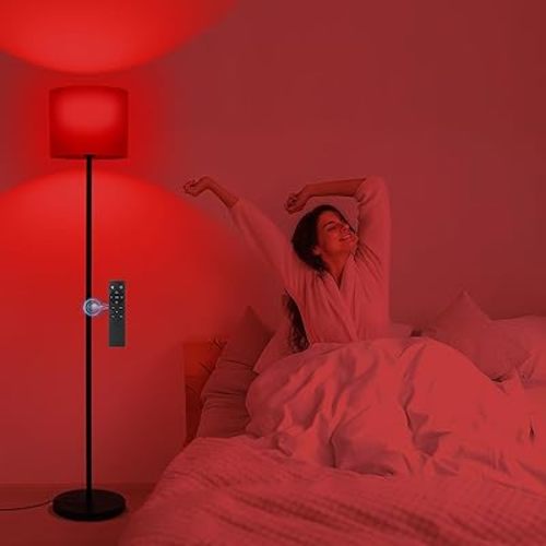 Floor Lamp with Red Light - 670nm Red Night Light for Sleep, 3CCT LED Standing Lamp with Remote, Dimmable Modern Floor Light with Timer and Memory, Sturdy Iron Base, Linen Shade, for Bedroom