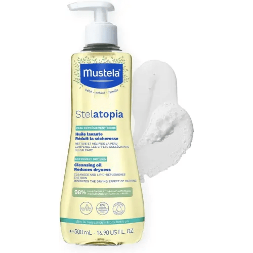 Mustela Stelatopia Eczema-Prone Skin Cleansing Oil - Baby Body Wash with Natural Avocado & Sunflower Oil - Family Skin Care Essentials - EWG Verified - Fragrance-Free & Tear Free - 16.9 fl. oz.