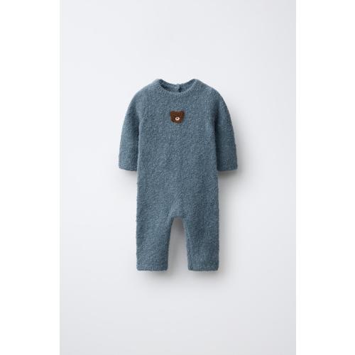 TEDDY BEAR PATCH KNIT JUMPSUIT - Mid-blue | ZARA United States