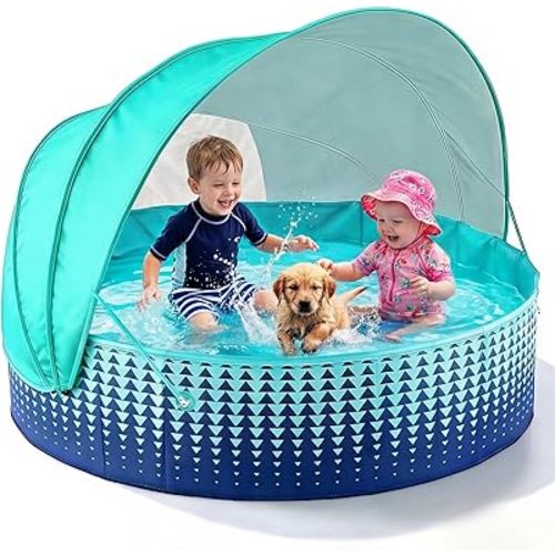 Jasonwell Kiddie Baby Pool with Canopy - Foldable Infant Toddler Kids Pool with Shade Baby Beach Essentials Tent Swimming Wading Pools for Toddlers 1-3 + Kids Dogs Ball Pit Backyard Water Play G, 48"