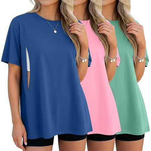 3 Pack Women's Oversize Nursing Breastfeeding Shirts - Medium