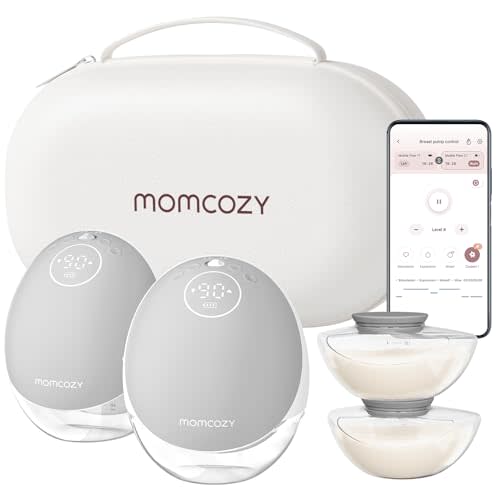 Momcozy Wearable Breast Pump M9, Hospital Grade Medical App-Controlled Hands-Free Electric Breast Pump Silver Gray 2 Count