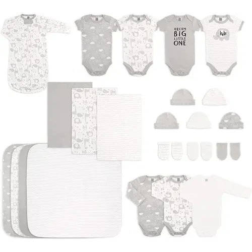 The Peanutshell Newborn Layette Set in Unisex Grey - 23 Piece Newborn Clothes & Accessories Set - Fits Newborns to 3 Months