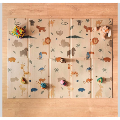 Nuby Reversible Baby Floor Mat, 77" x 58" - Foldable and Lightweight Baby Play Mat for Floor - Easy Storage and Travel - Safari