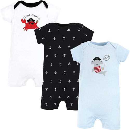Hudson Baby Unisex Baby Cotton Rompers, Pirate Shark, 3-6 Months