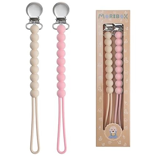 Pacifier Clip for Boys Girls - MORIBOX Paci Clip Soothe Baby Binky Holder for Shower Birthday Gift 2 Pack