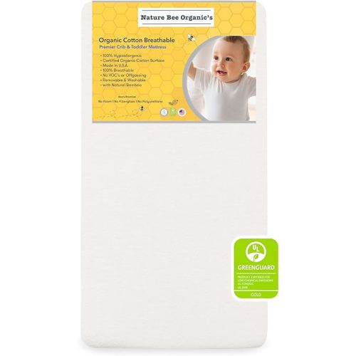Nature Bee Organic's Premier Breathable Crib & Toddler Mattress I 100% Breathable I GreenGuard Gold Certified I 100% Hypoallergenic I 5 inch Crib Mattress