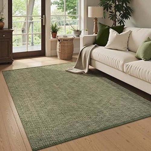 LEEVAN Washable Area Rug 4x6, Hand-Woven Cotton Living Room Rug, Green/Natural Braided Bedroom Rug, Farmhouse Indoor/Outdoor Floor Carpet for Patio, Nursery, Office, Playroom, Dining Room