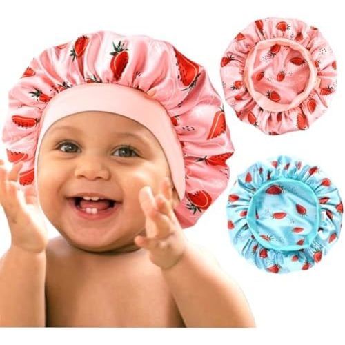 YANIBEST 2 Pcs Baby Satin Bonnet for Sleeping Kids Double Layer Sleeping Caps for Toddler Silk Bonnet Elastic Wide Band