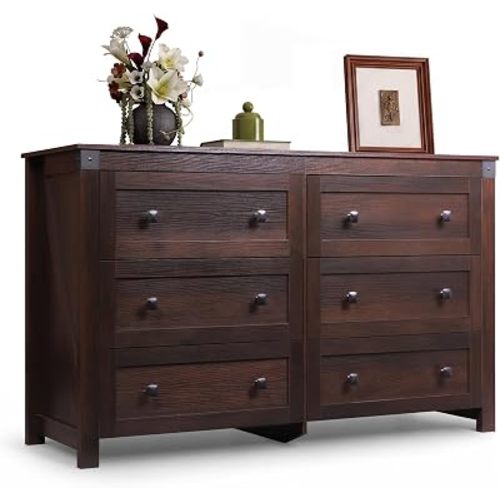6-Drawer 53.07" W Farmhouse TV Stand for TVs up to 60 in, Brown