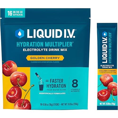 Liquid I.V.® Hydration Multiplier - Golden Cherry | Electrolyte Powder Drink Mix | 1 Pack (16 Servings)