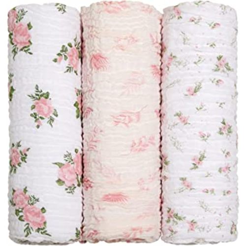 Mami 3 Pack Viscose Made from Bamboo Muslim Baby Swaddle Blanket, Soft Silky Swaddling Blankets Wrap for Newborn Infant, Large 47 x 47 inches (Baby Girl)