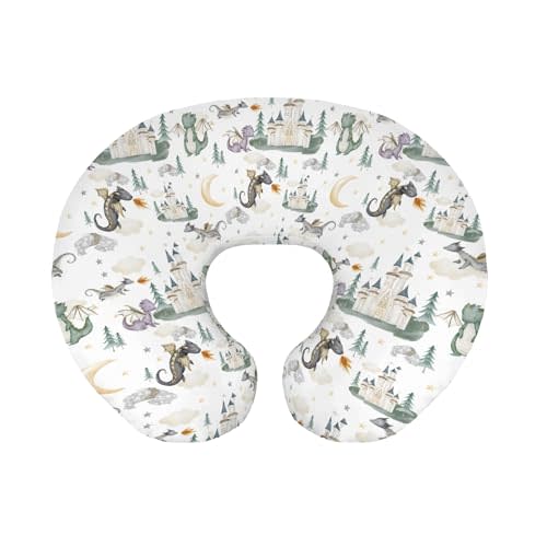 EyMzcod Baby Boy Girl Nursing Pillow Cover Dragon Tale Castle, Watercolor Green Moon Clouds Stars Tree Breastfeeding Pillowcase, Bottle Feeding Pillow Slipcover Cover Only White One Size