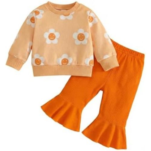 Toddler Baby Girl Clothes Fall Winter Outfits Gifts 6Months-4T | Long Sleeve Top, Bell Bottom Flare 2 Piece Pants Set