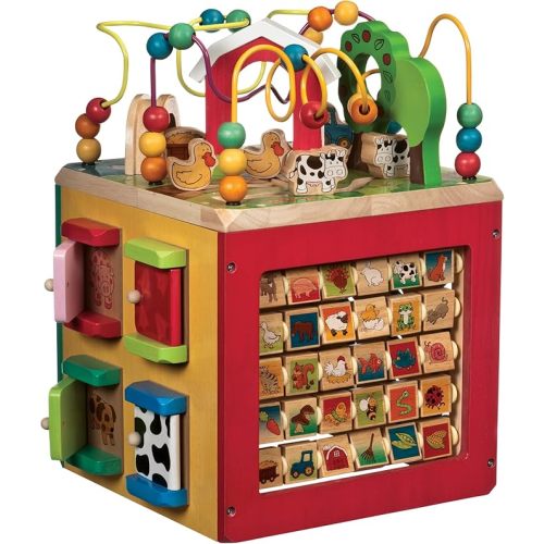 Battat Farm, 5-Sided Play Center with Bead Maze, Wood Toys | Farm-themed with bead maze, peekaboo doors, spinners, zig-zag race and mix-and-match animals, 1+ Years