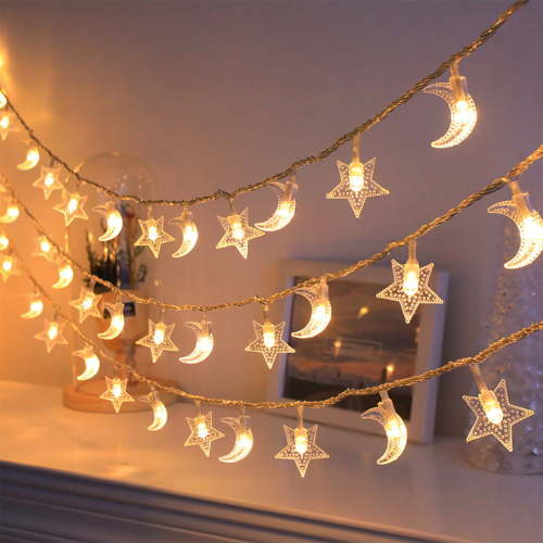 Star and Moon String Lights, Celestial Fairy Lights for Bedroom and Festival Decor, Camping Tent Accent Lighting, Extended Ambient Light Strand for Home Party and Seasonal Display