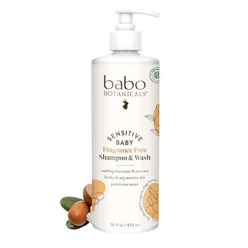 Babo Botanicals Sensitive Baby Fragrance-Free 2-in-1 Shampoo & Wash - Shea Butter, Calendula & Aloe Vera - EWG Verified - Cruelty-Free - Vegan - Pediatrician Tested - For Babies & Kids