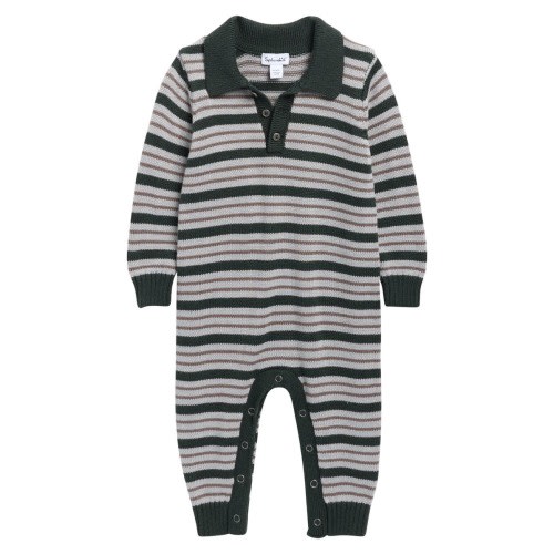 Forest Fun Stripe Polo Romper, 3-6M