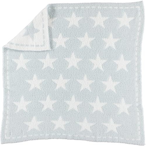 Barefoot Dreams CozyChic Dream Receiving Baby Blanket, Ultra Soft Plush Microfiber Baby Blankets for Boys and Girls, Lightweight Cozy Comfort, Machine Washable, 30" x 30", Aqua Ice-White Stars