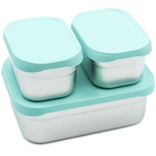 Stainless Steel Bento Box Set with Silicone Lids – 3-Cup + Two 1-Cup Nesting Containers