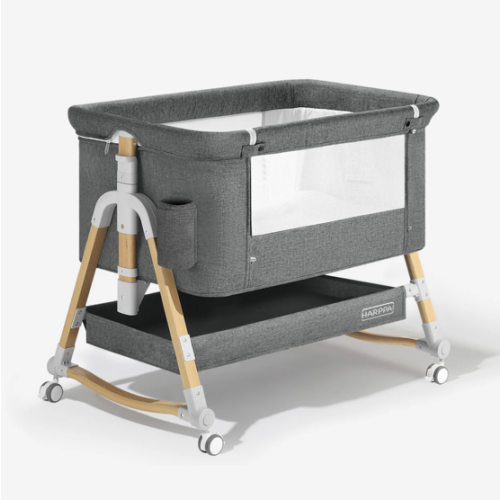 HARPPA Cuddly 3-in-1 Baby Bassinet Bedside Sleeper for Reflux | Attaches to Bed, Adjustable 5 Heights, Non-Toxic & CPSC Certified | Sturdy Aluminum Frame, Portable Wheels, Tool-Free Setup, Gentle Rocking | Perfect for Newborns, Infants, Small Spaces & Saf