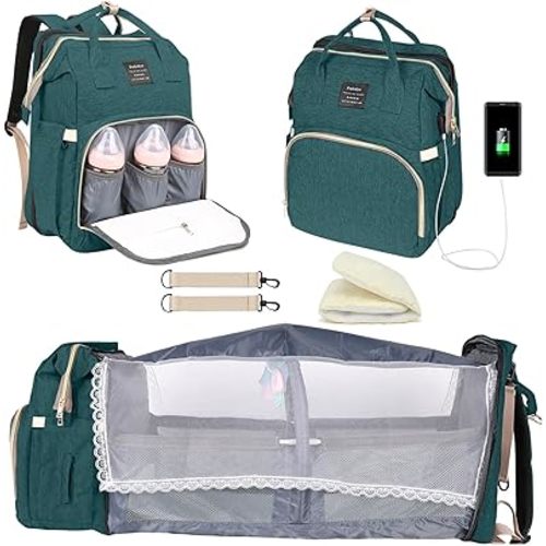 Baby Diaper Bag Backpack with Changing Station, Baby Registry Search Shower Gifts, Baby Bags for Boy Girl, New Mom Gifts for Women, Large Capacity, USB Port,Green