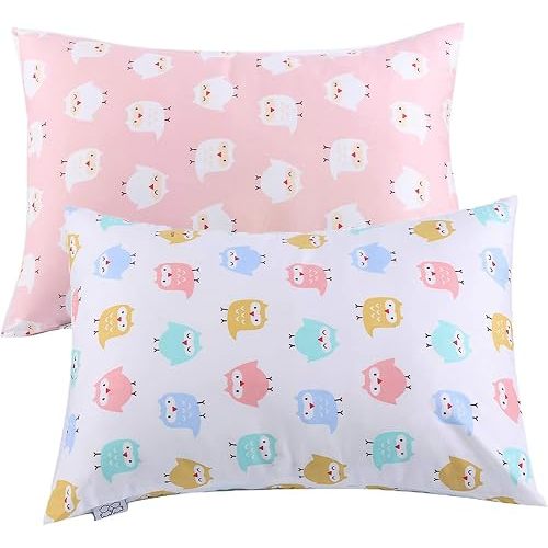 Kids Toddler Pillowcases - 2 Pack Pillowslip Case Fits Pillows Sized 13 x 18 or 12x 16 for Kids Bedding Pillow Cover Pink/White Owl Baby Pillow Cases - by UOMNY
