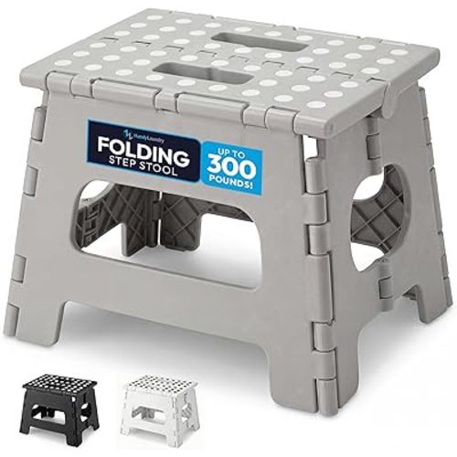 Handy Laundry Folding Lightweight Step Stool - Sturdy Enough to Support Adults and Safe Enough for Kids - Opens Easy with One Flip - Great for Kitchen, Bathroom or Bedroom (Gray - 8 Inch)