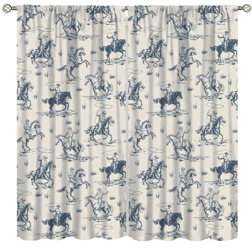 Vintage West Cowboy Curtains Wild West Cowboy Ride Horse and Desert Cactus Pattern Curtains with Rod Pocket for Bedroom Living Room Kitchen Window Drapes Set 2 Panels,42x45 Inches