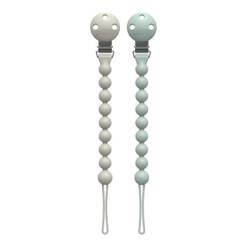 Dr. Brown's Silicone Pacifier Clips, Universal Fit Strap for Pacifiers, Green/Gray, BPA Free, 0-18 Months, 2-Pack