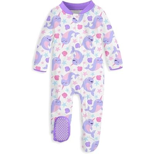 uideazone Baby Girls Footed Pajamas Zip-Front One-Piece Sleeper Non-Slip Footie Cute Pattern Jumpsuit PJs 0-12 Month